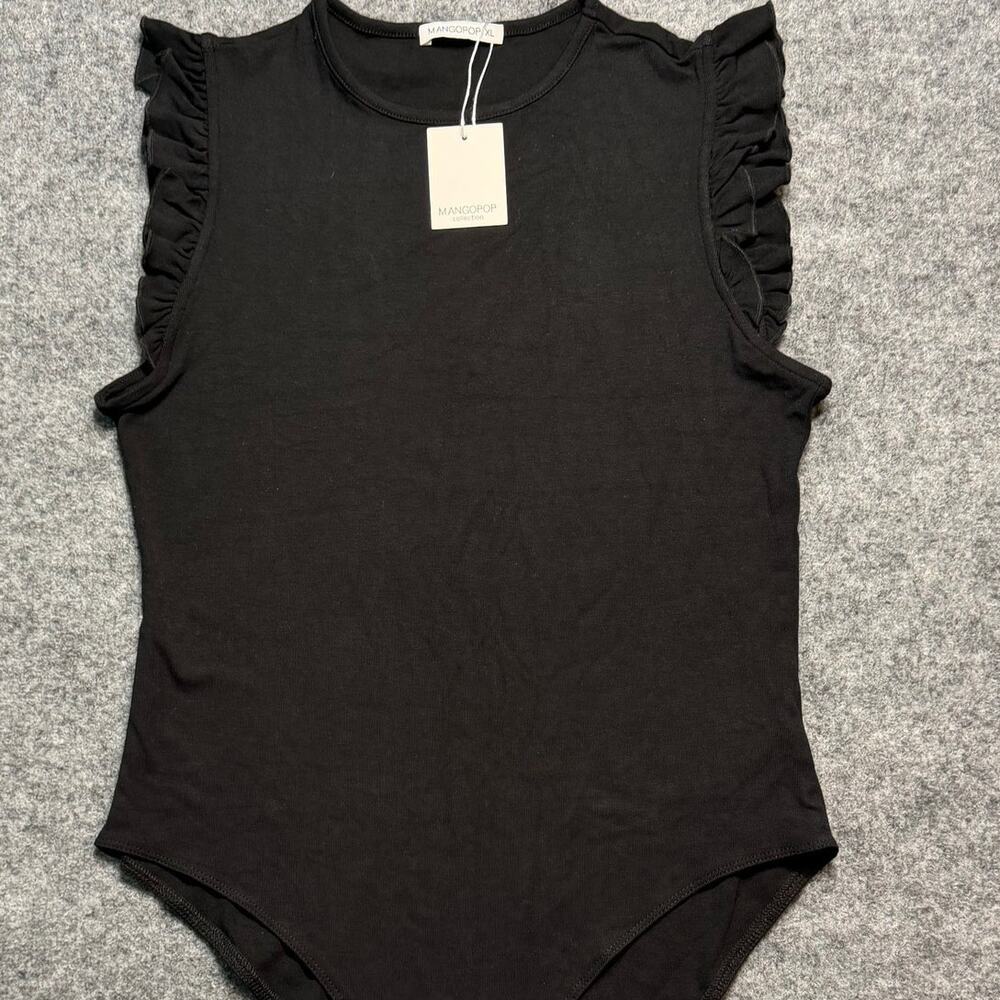 MANGOPOP Black Ruffle Sleeve‎ Bodysuit XL NWT